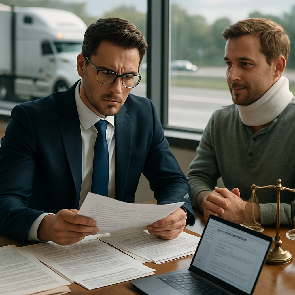 Truck accident lawyer consulting with client